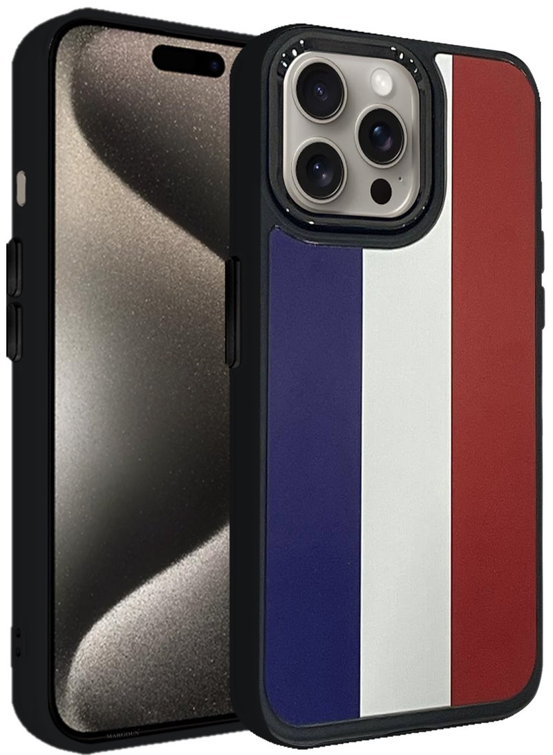 For iPhone 15 Pro Case Hard PC Protective Cover – Slim Shockproof Back Cover with Raised edges Camera Protection - France Flag Black - Image 1