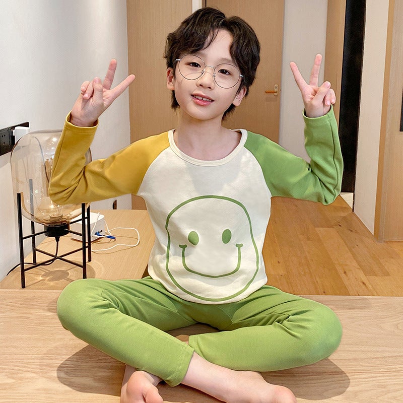 Childrens Underwear suit Cotton Middle and Large Childrens Home Clothes Boys Cotton Pajamas Boys Spring and Autumn Warm Autumn Clothes and Pants 45010# 