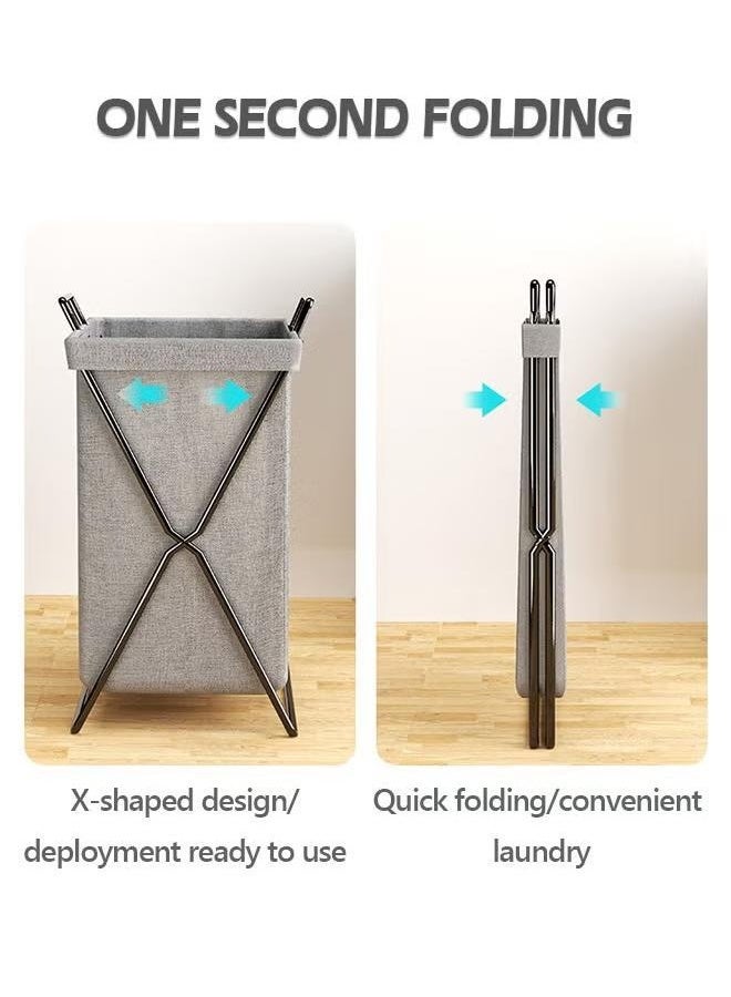 Laundry Hamper,Large Collapsible Laundry Basket With Lid And Handles,Heavy-Duty Frame Clothes Hampers,X-Shaped Dirty Clothes Storage Basket For Bedroom Laundry Dorm Dryer,Laundry Basket Organizer - Image 5