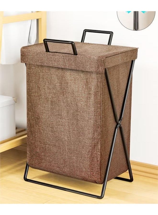 Laundry Hamper,Large Collapsible Laundry Basket With Lid And Handles,Heavy-Duty Frame Clothes Hampers,X-Shaped Dirty Clothes Storage Basket For Bedroom Laundry Dorm Dryer,Laundry Basket Organizer - Image 1