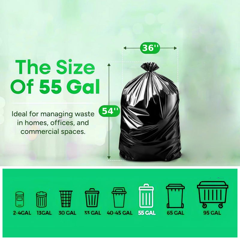 DIVISIONAL 150 Count | 55 Gallon Trash Bags | 150- Pack | Heavy Duty Trash Bags | Heavy Duty Garbage Bags | Black Garbage Bags | Large | 20 Micron - Image 5