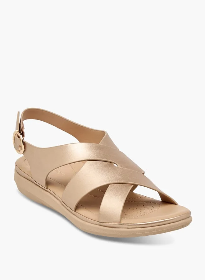 Le Confort Women's Solid Cross Strap Sandals With Buckle Closure