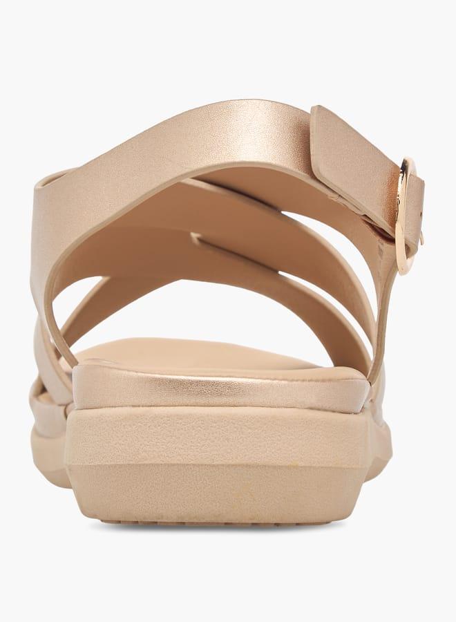 Le Confort Women's Solid Cross Strap Sandals With Buckle Closure - Image 5