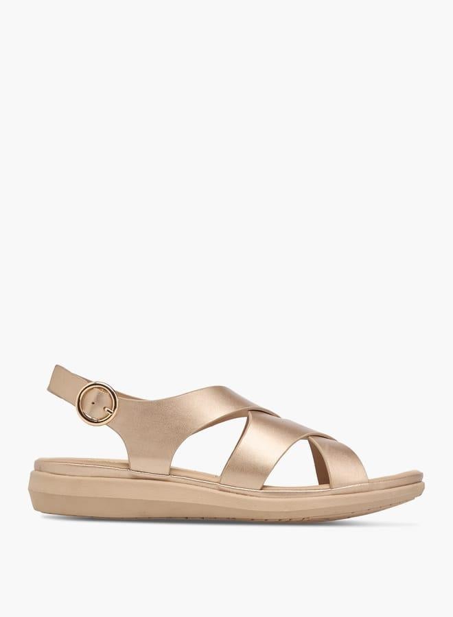 Le Confort Women's Solid Cross Strap Sandals With Buckle Closure - Image 2