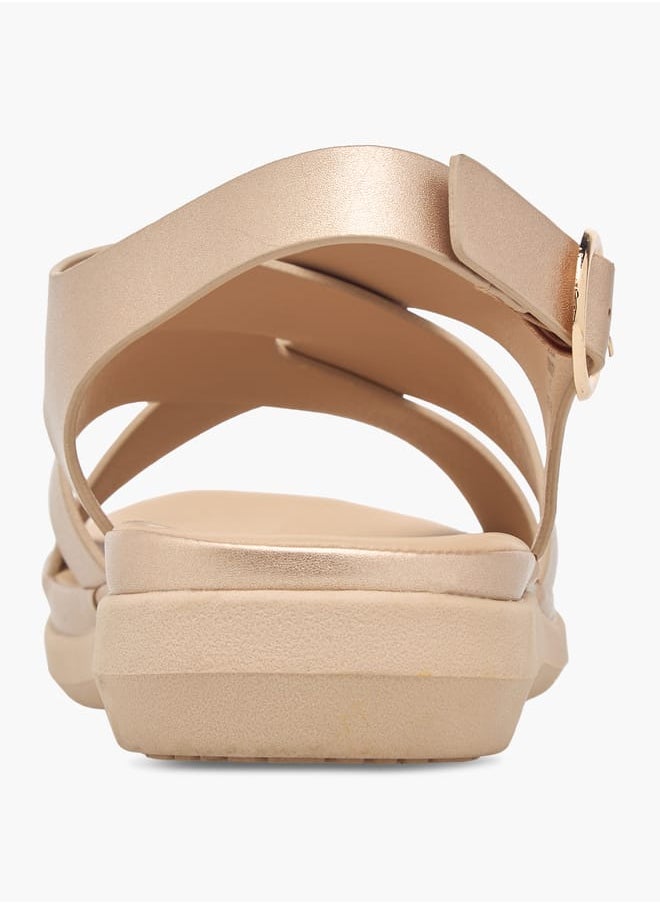 Le Confort Women's Solid Cross Strap Sandals With Buckle Closure  - Image 5