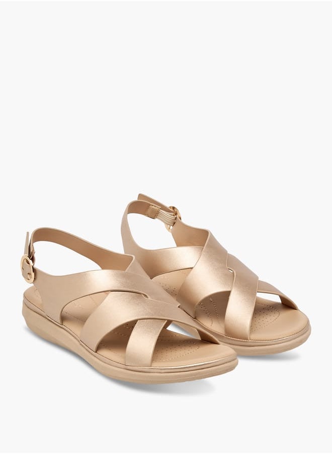 Le Confort Women's Solid Cross Strap Sandals With Buckle Closure  - Image 1