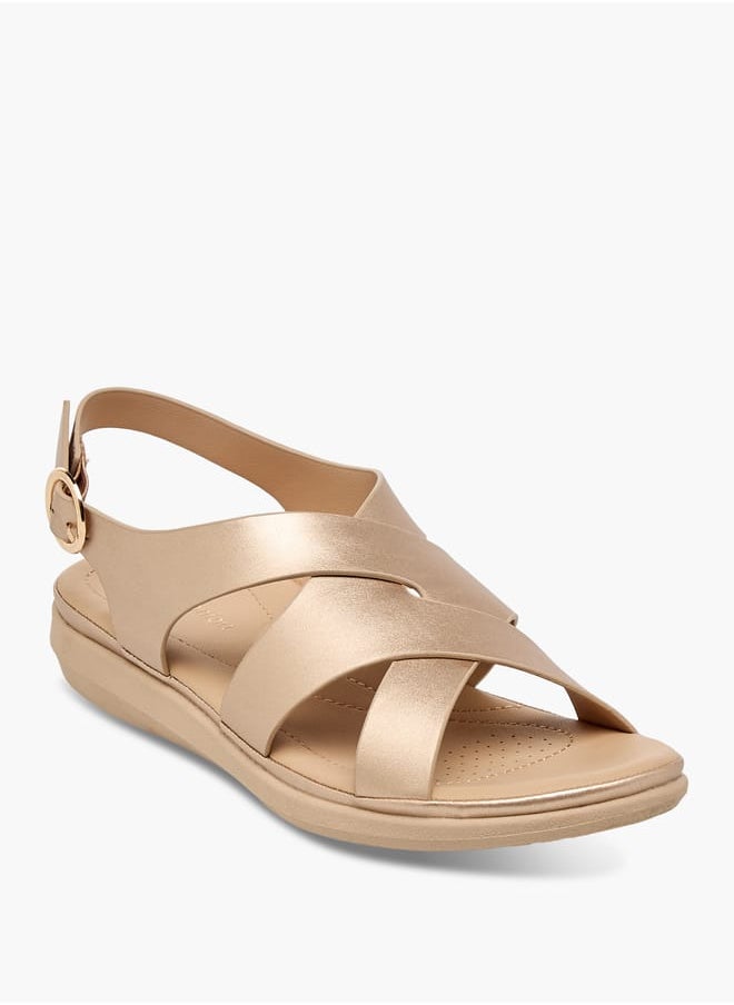 Le Confort Women's Solid Cross Strap Sandals With Buckle Closure  - Image 2