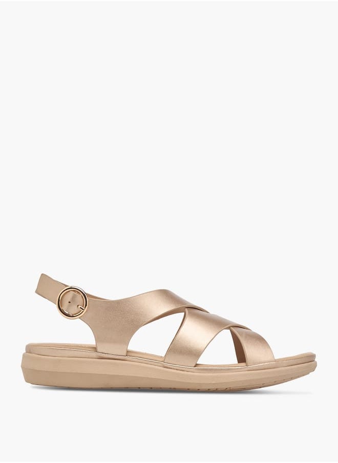 Le Confort Women's Solid Cross Strap Sandals With Buckle Closure  - Image 3