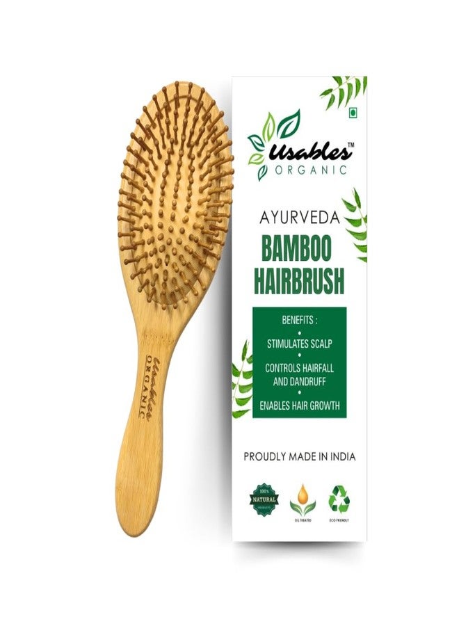 Usables ORGANIC Bamboo Hair Brush Oval Wooden Hair Brush for Hair Growth & Anti Hair Fall | Scalp Massage Detangling Brush | Static Free Frizz Control | Eco Friendly Hairbrush for Women & Men - Image 1