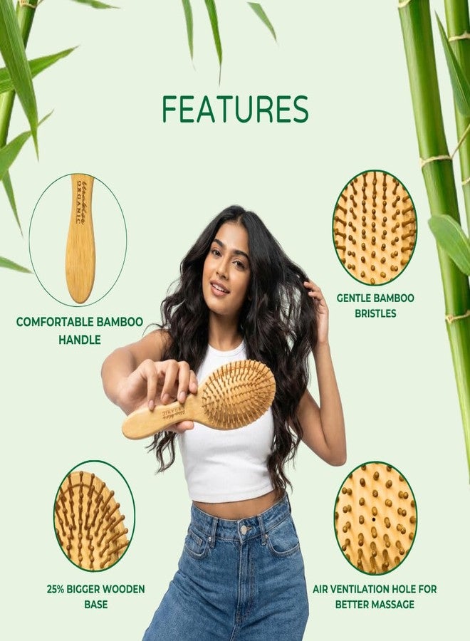 Usables ORGANIC Bamboo Hair Brush Oval Wooden Hair Brush for Hair Growth & Anti Hair Fall | Scalp Massage Detangling Brush | Static Free Frizz Control | Eco Friendly Hairbrush for Women & Men - Image 3