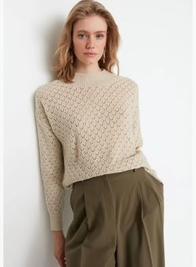 trendyol Stone Openwork Knitwear Sweater TWOAW23KZ00726