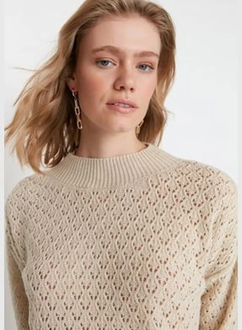trendyol Stone Openwork Knitwear Sweater TWOAW23KZ00726