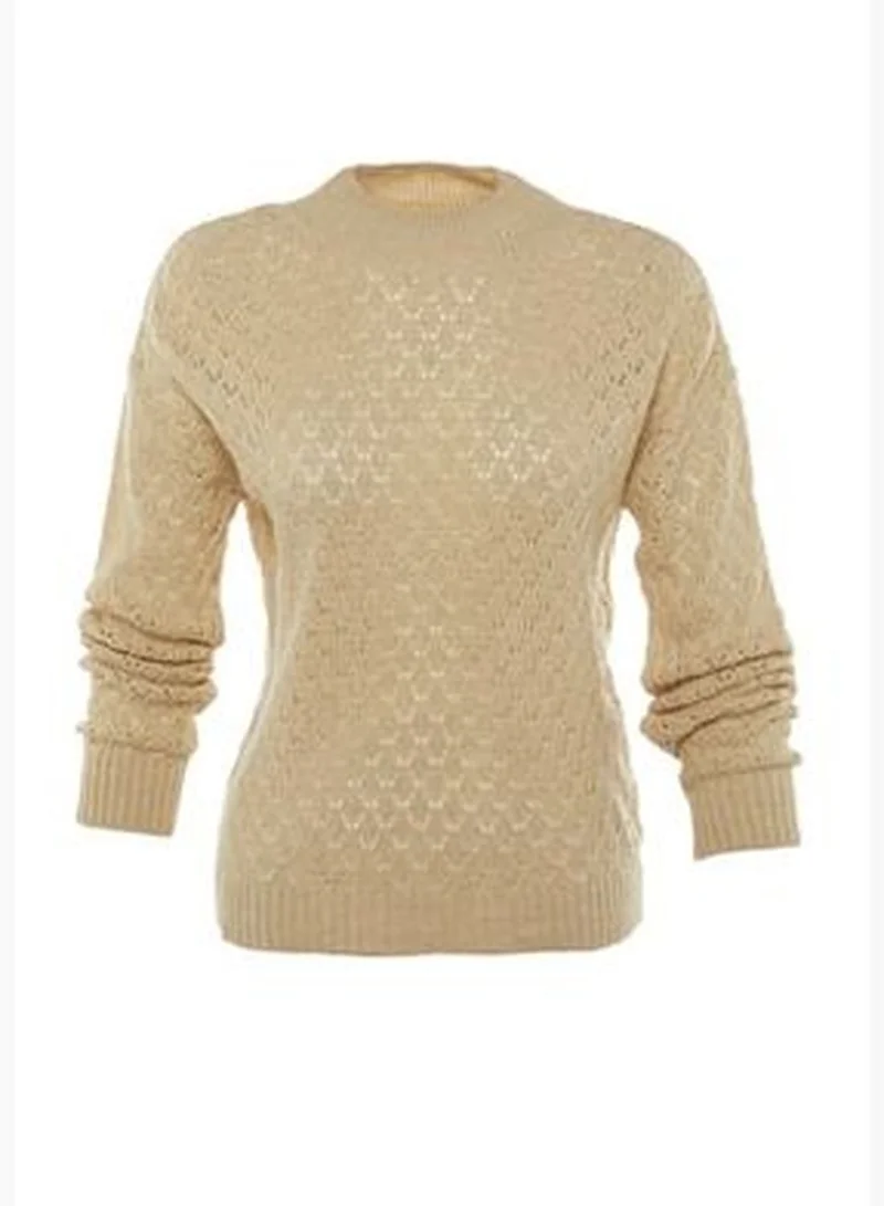 trendyol Stone Openwork Knitwear Sweater TWOAW23KZ00726