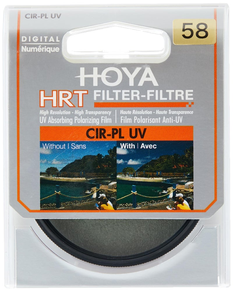 Hoya Circular Polarizer Filter (HRT CIR-PL UV) â€“ 58mm Polarizing Filter with UV Absorbing Glass, High-Rate Transparency Film for Camera Lens â€“ Multi-Coated Aluminum Frame & Water Resistant - Image 1