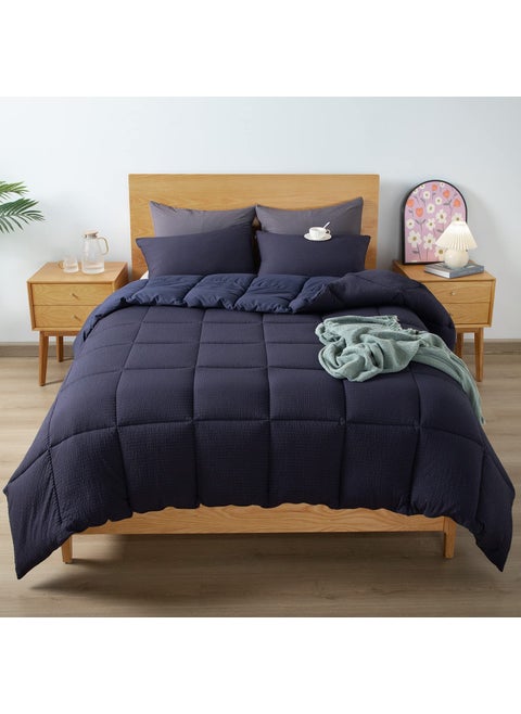 KASENTEX Winter Warmth Quilted Comforter Set Twin with 1 Pillow sham Cozy Soft Seersucker Bedding Set Textured Down Alternative FillTwinTwin XL Set Navy