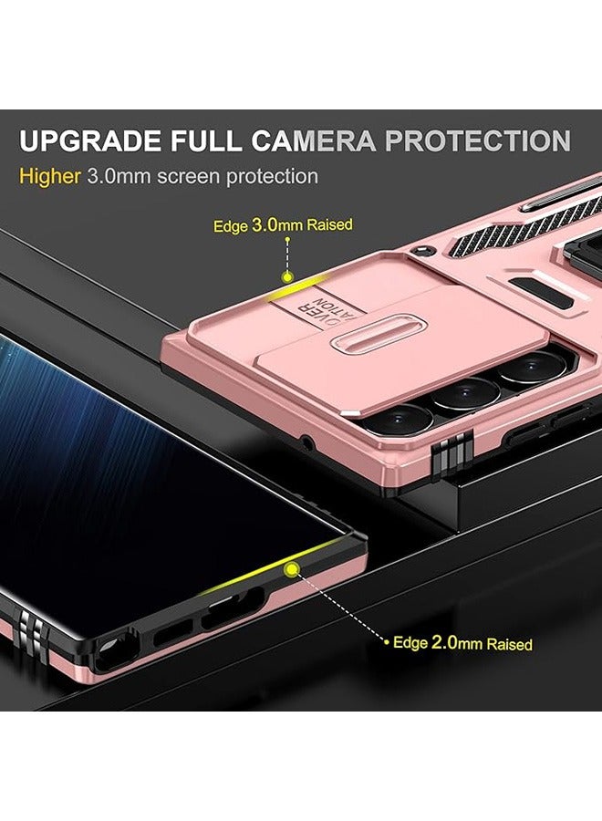 سامسونج غالاكسي S24 الترا الهاتف المحمول حالة ، حالة صدمة الهاتف المحمول ، وحماية ضد السقوط ، المدمج في انزلاق الكاميرا المضادة للخدش غطاء العدسة ، والتكامل 360 درجة دوار قوس دائري ، الوردي - Image 3