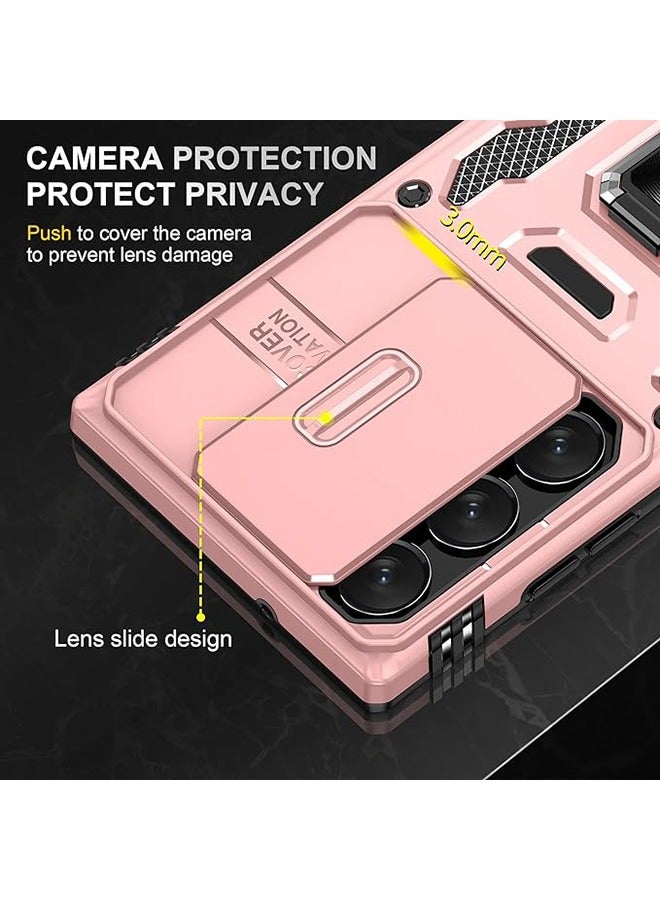 سامسونج غالاكسي S24 الترا الهاتف المحمول حالة ، حالة صدمة الهاتف المحمول ، وحماية ضد السقوط ، المدمج في انزلاق الكاميرا المضادة للخدش غطاء العدسة ، والتكامل 360 درجة دوار قوس دائري ، الوردي - Image 5