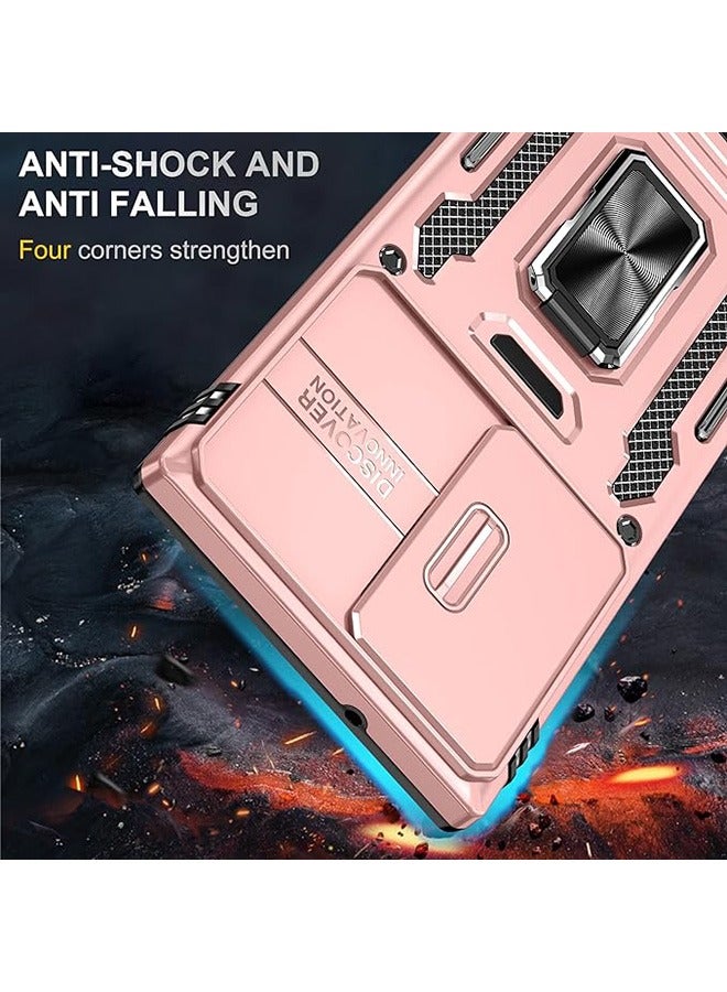 سامسونج غالاكسي S24 الترا الهاتف المحمول حالة ، حالة صدمة الهاتف المحمول ، وحماية ضد السقوط ، المدمج في انزلاق الكاميرا المضادة للخدش غطاء العدسة ، والتكامل 360 درجة دوار قوس دائري ، الوردي - Image 2