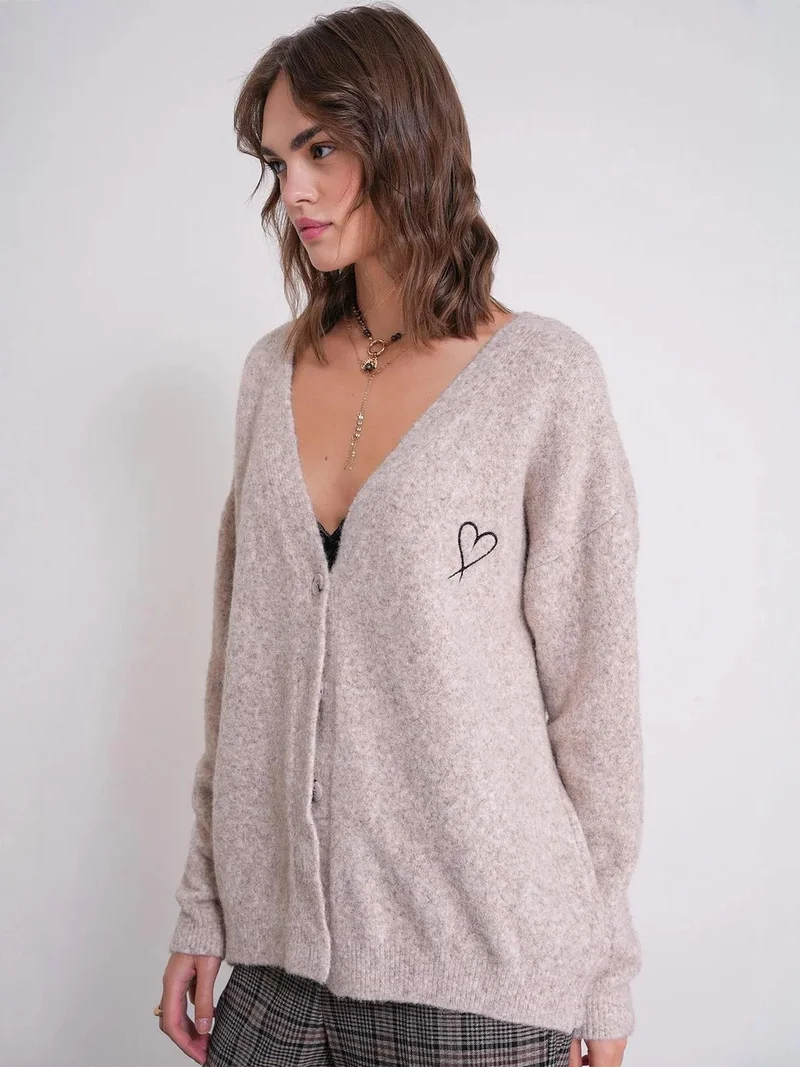 MixRay Mixray Oversized Knit Cardigan with Heart Detail