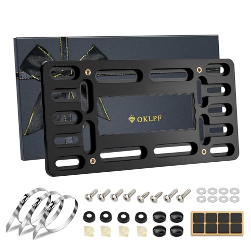 OKLPF License Plate Holder Bracket No Drill Front License Plate Mounting Kit Licenses Plates Brackets Bumper Car Frame Mount Adapter with Stainless Steel Screw Cap