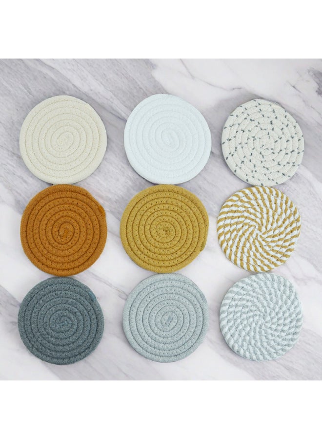 Nordic Ins Cotton Rope Heat Insulation Dining Mat Sand Pot Mat Cotton Thread Rope Anti-scalding Dining Table Round Thickened-Color:Milk White Spell Black-Specifications:4 Palace Opp Bag Diameter 11CM  - Image 5