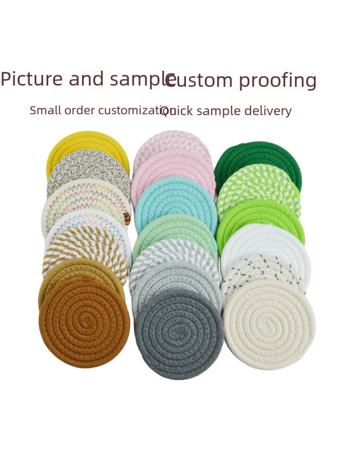 Nordic Ins Cotton Rope Heat Insulation Dining Mat Sand Pot Mat Cotton Thread Rope Anti-scalding Dining Table Round Thickened-Color:Milk White Spell Black-Specifications:4 Palace Opp Bag Diameter 11CM  - Image 2