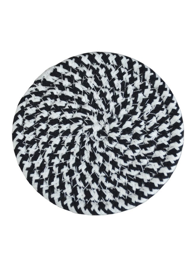 Nordic Ins Cotton Rope Heat Insulation Dining Mat Sand Pot Mat Cotton Thread Rope Anti-scalding Dining Table Round Thickened-Color:Milk White Spell Black-Specifications:4 Palace Opp Bag Diameter 11CM  - Image 1