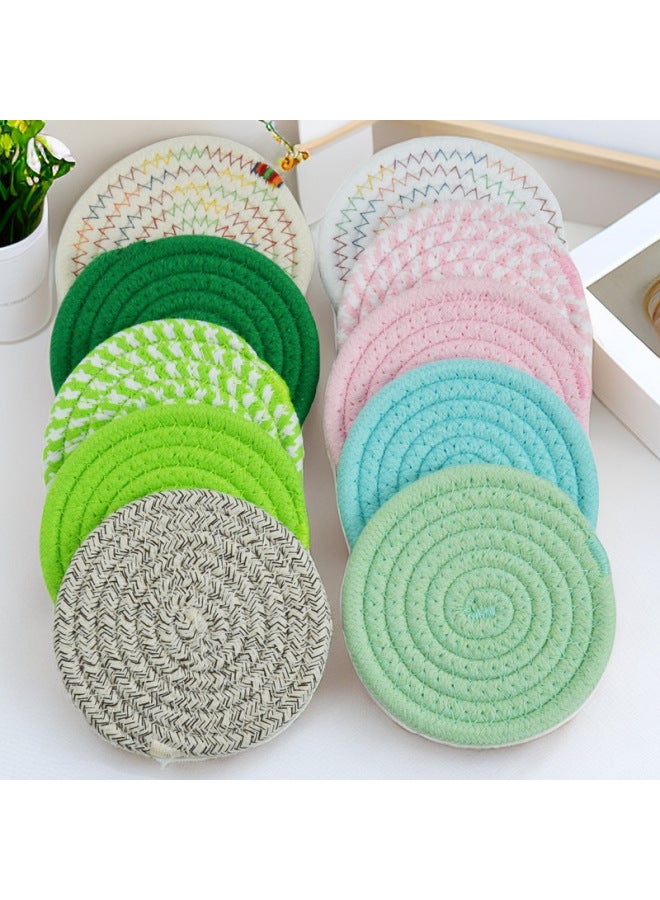 Nordic Ins Cotton Rope Heat Insulation Dining Mat Sand Pot Mat Cotton Thread Rope Anti-scalding Dining Table Round Thickened-Color:Milk White Spell Black-Specifications:4 Palace Opp Bag Diameter 11CM  - Image 3