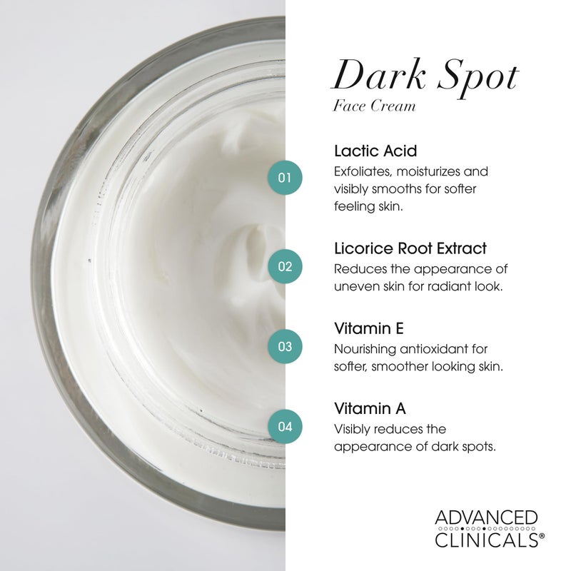 Advanced Clinicals Dark Spot Face Moisturizer | Lactic Acid Lotion For Face With Caffeine, Cocoa Butter, & Vitamin A | Brightening Cream Visibly Reduces Look Of Dark Spots & Uneven Skin Tone, 2 Fl Oz - Image 4