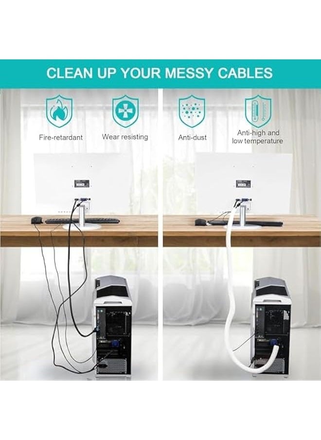 Topleo - SCRIBBEO 9.8ft/3m - 3/4inch 19mm Cable Organizer, Computer Wire Organizer Sleeve Cable Sleeve for Cable Management, Cord Wrap Wire Protector Tubing for Pets, PC Cable Wrap, Black (3m-3/4" (white)) - Image 1