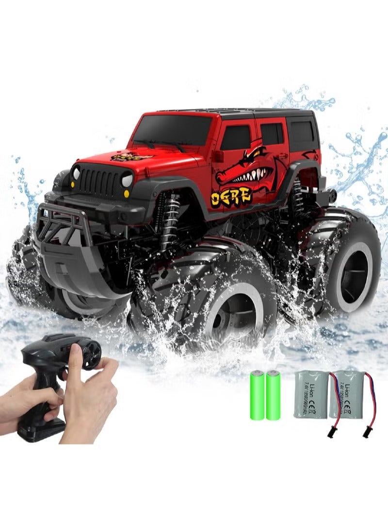 1:16 مقاوم للماء 4WD Monster Truck RC Car SUV على الطرق الوعرة للتحكم عن بعد لعبة هدايا للأطفال 6-12 ، أحمر