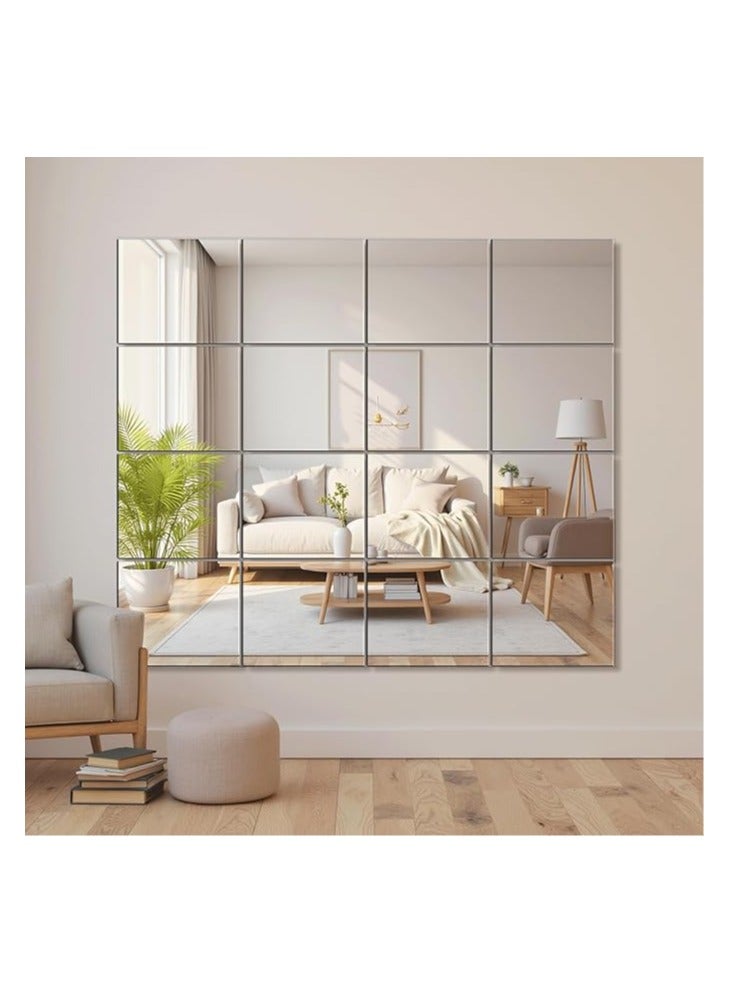 Delma Home Gym Mirror Tiles, 14'' x 12'' Glass Frameless Mirror (16 PCS), Large Wall Mirror for Home Gym,Bedroom,Door,Bathroom (Glass - 14'' x 12'' - 16PCS) - Image 2