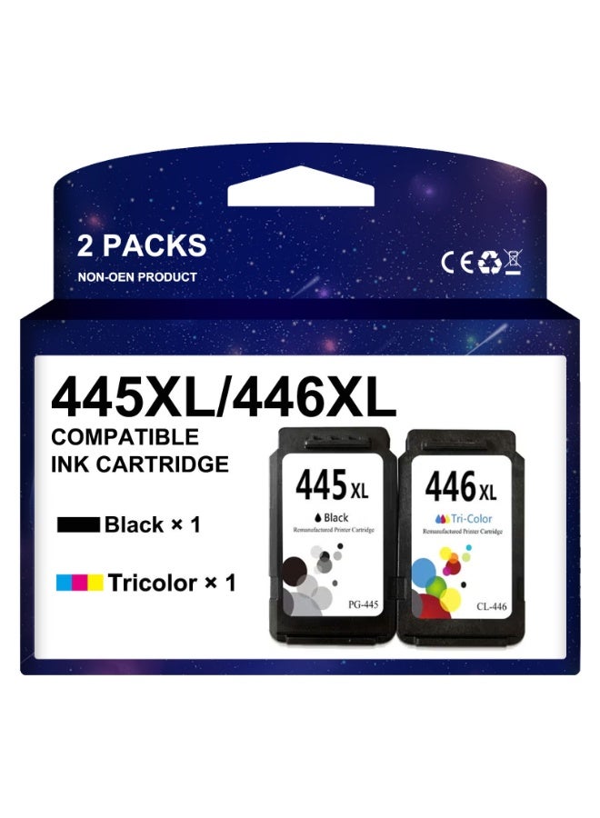 خراطيش حبر PG-445XL CL-446XL 445 446 عالية الإنتاجية بديلة لخراطيش حبر كانون 445 446 لخراطيش حبر كانون 445 446 متوافقة مع طابعات كانون Lp2840 Mg2440 Mg2540 Mg2940 (عبوتان، 445XL 446XL) - Image 1