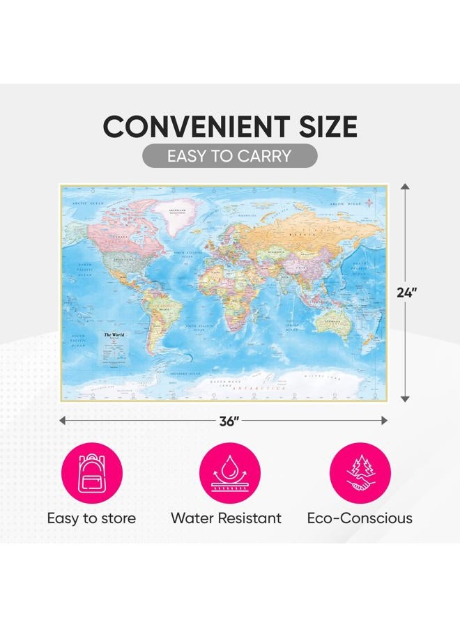 NOWMAP AquaShield Double-Sided World Map Waterproof Poster 24h x 36w Large Wall Decor - Folded with (Pin Stickers) - Image 3