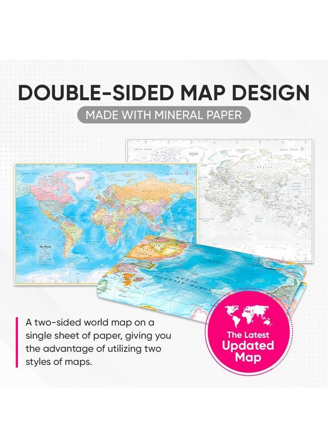 NOWMAP AquaShield Double-Sided World Map Waterproof Poster 24h x 36w Large Wall Decor - Folded with (Pin Stickers) - Image 2