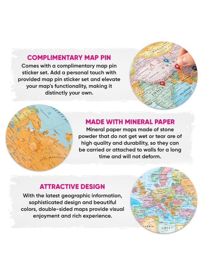 NOWMAP AquaShield Double-Sided World Map Waterproof Poster 24h x 36w Large Wall Decor - Folded with (Pin Stickers) - Image 4