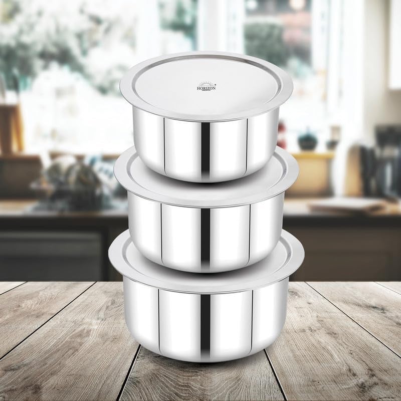 HORIZON Stainless Steel Tope Set 18 Guage 7X9 | 600ML | 1000ML | 1500ML Pack of 3 Pcs Set - Image 1