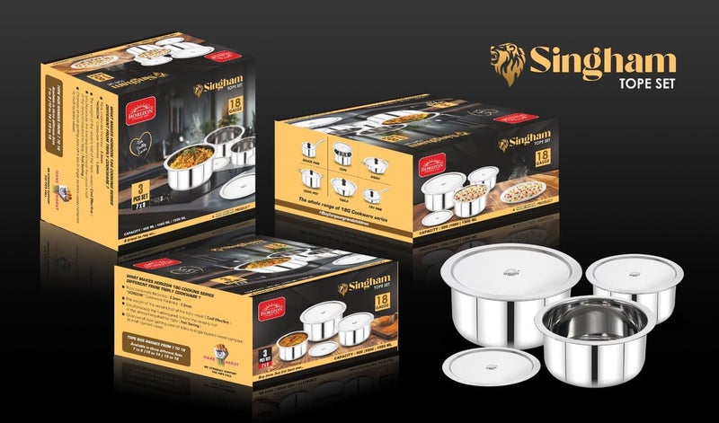 HORIZON Stainless Steel Tope Set 18 Guage 7X9 | 600ML | 1000ML | 1500ML Pack of 3 Pcs Set - Image 4