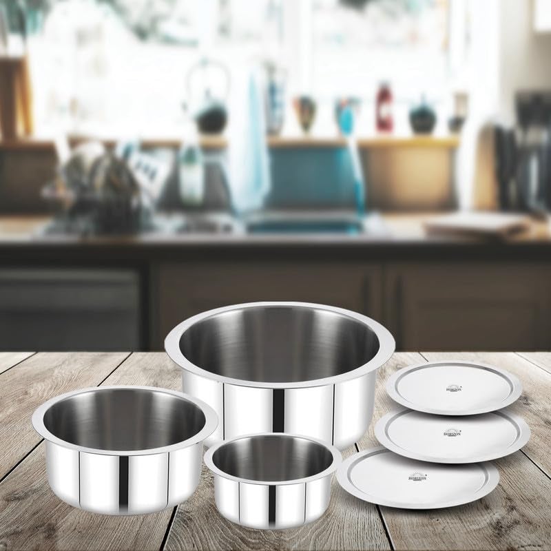 HORIZON Stainless Steel Tope Set 18 Guage 7X9 | 600ML | 1000ML | 1500ML Pack of 3 Pcs Set - Image 2