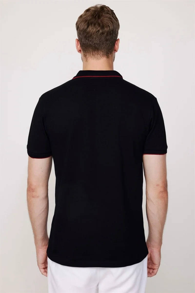 Tudors Men's Polo Neck Slim Fit Cotton Zipper Pique Black T-Shirt