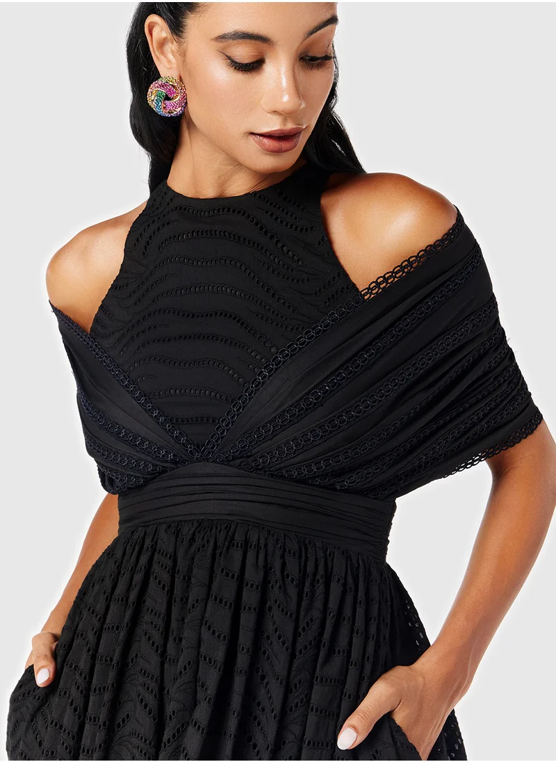 ثريدز باي اجوني Off Shoulder Schiffli Skirt Dress