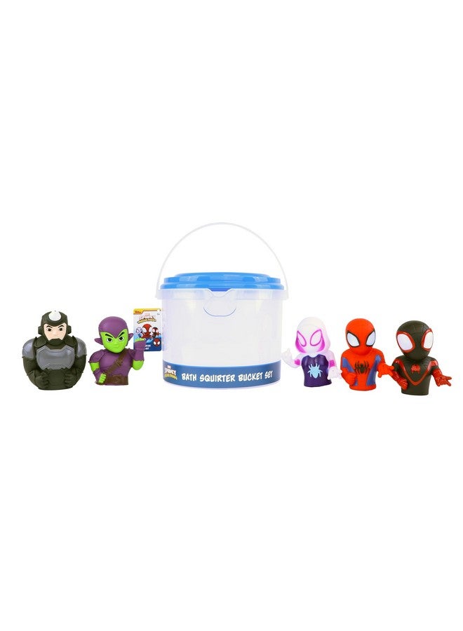 Marvel Spidey & Friends - 5 Piece Bath Squirter Bucket Set - Bath Toys for Baby and Toddlers - Includes Organizer Bucket - Store Bath Time Water Toys - Image 1
