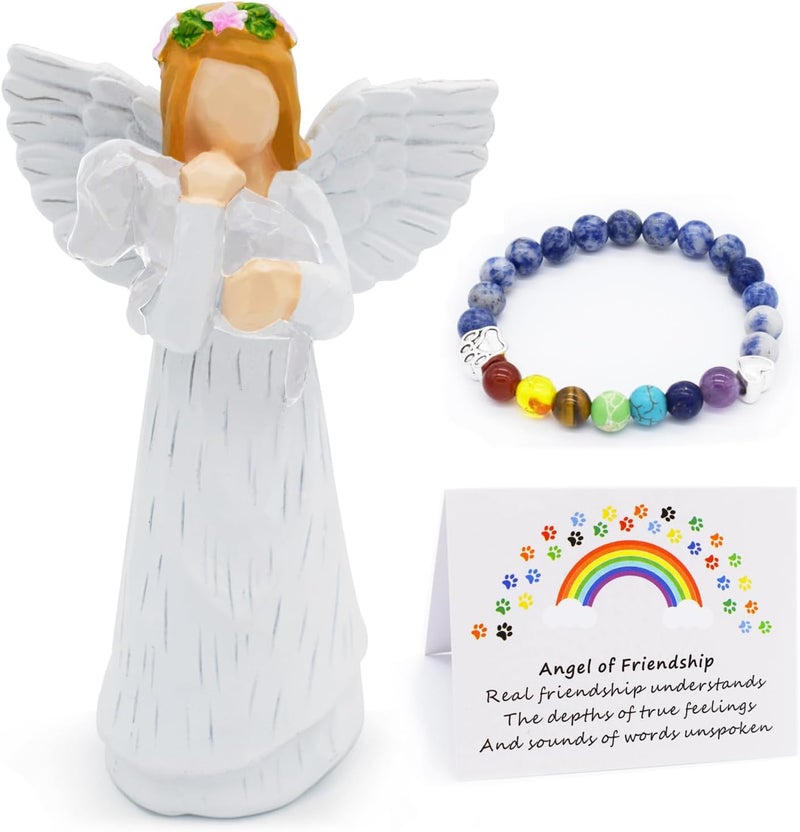 Anrkets Angel of Friendship Pet Memorial Gift â€“ Dog Remembrance Angel Figurine with 7 Chakra Rainbow Bridge Bracelet, Sympathy Gift for Loss of a Beloved Dog - Image 1