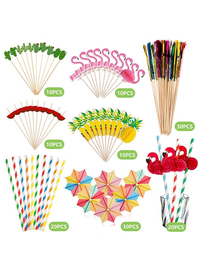 أوشن 140 قطعة من أجهزة الكمبيوتر الغذائية الحزب ملصقات الأسنان ، الملصقات ، المظلات ، الألعاب النارية العصي ، ملونة عصي الاضطراب ، القش ، ملحقات العصير للحزب الصيفي ، حفل الزفاف ، بار ، المشروبات - Image 3