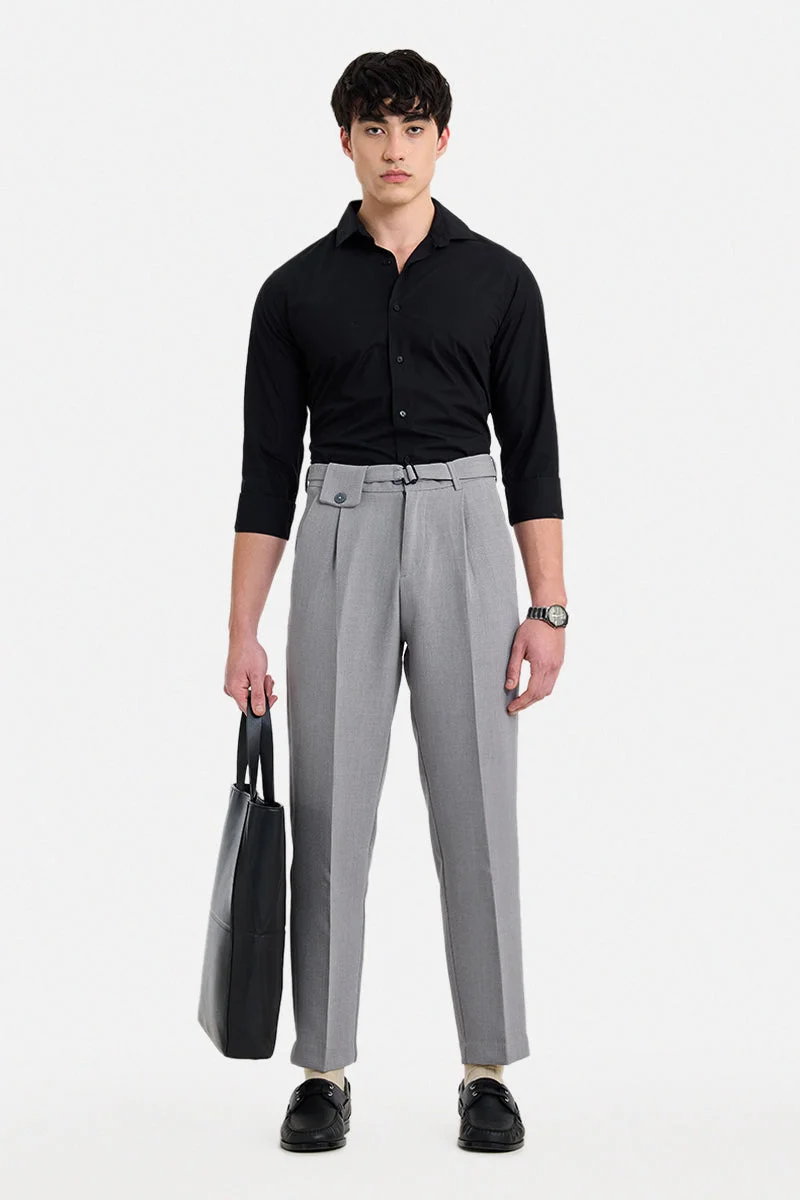 سنيتش Light Grey Solid Loose Fit Formal Trousers