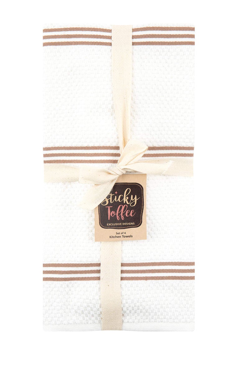 Sticky Toffee Kitchen Towels Dish Towels 100% Cotton  Set of 4  Brown and White Hand Towels  Tea Towels  Reusable and Absorbent Cleaning Cloths  Oeko-Tex Cotton  28 in x 16 in  - Image 4