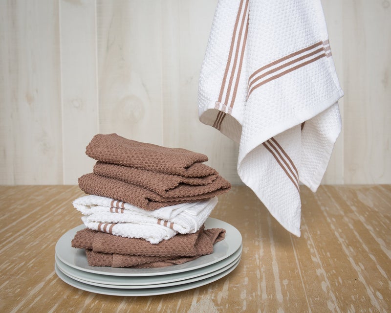 Sticky Toffee Kitchen Towels Dish Towels 100% Cotton  Set of 4  Brown and White Hand Towels  Tea Towels  Reusable and Absorbent Cleaning Cloths  Oeko-Tex Cotton  28 in x 16 in  - Image 2