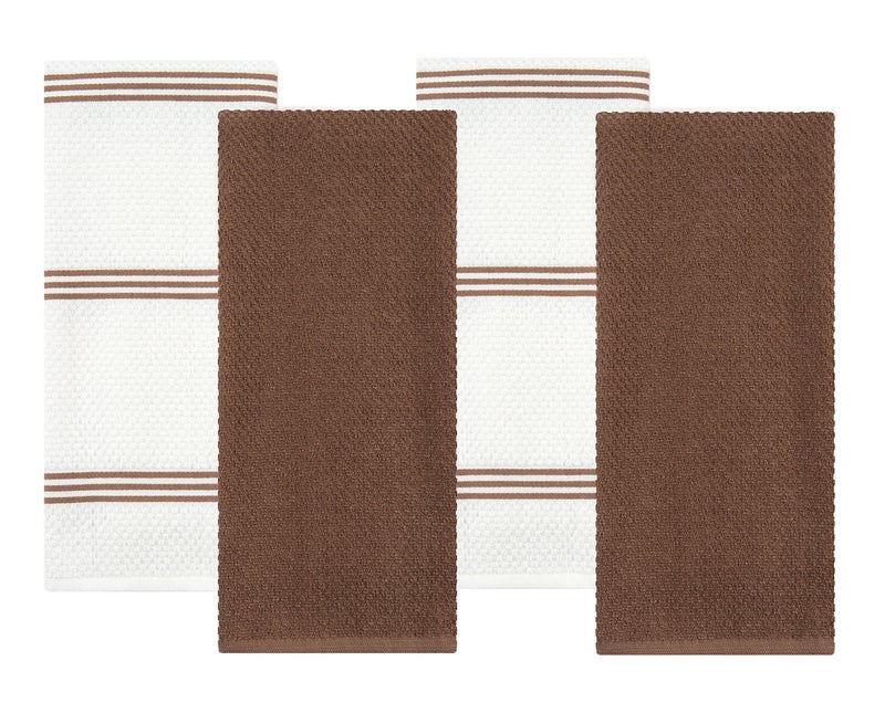 Sticky Toffee Kitchen Towels Dish Towels 100% Cotton  Set of 4  Brown and White Hand Towels  Tea Towels  Reusable and Absorbent Cleaning Cloths  Oeko-Tex Cotton  28 in x 16 in  - Image 5