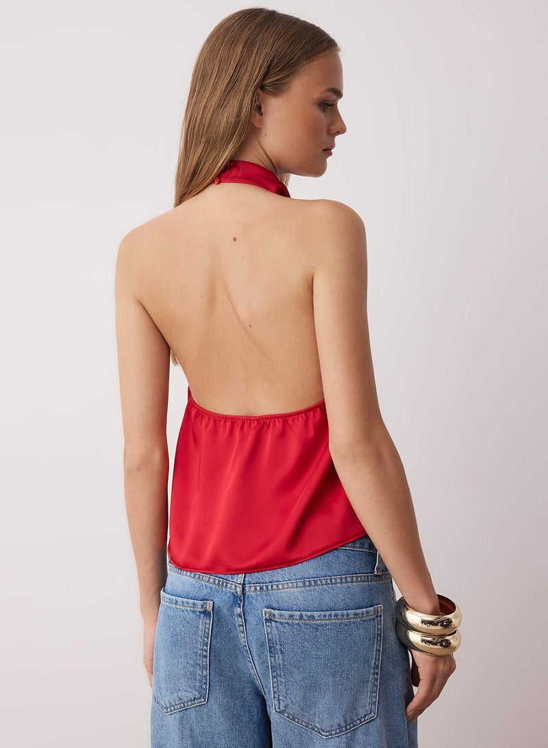 trendyol Red Satin Degaje Party Blouse Tpraw26Bz00003 - Image 5