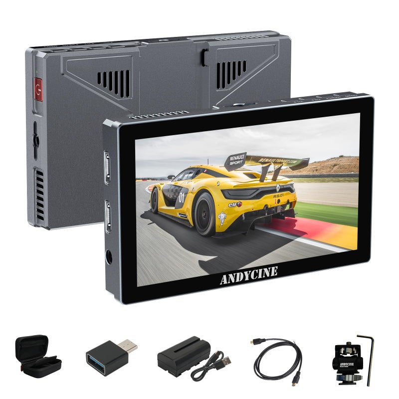 شاشة تعمل باللمس ANDYCINE X5 بحجم 55 بوصة سطوع 1200 نيتس هيكل من الألمنيوم شاشة مراقبة كاميرا DSLR مدخل ومخرج HDMI 4K مع 3D LUT جميع أشكال الموجات تشمل حقيبة حمل بطارية كابلات Micro HDMI
